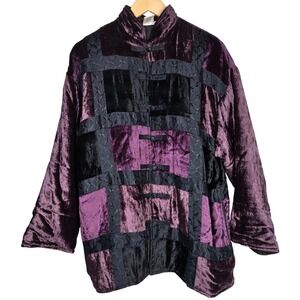 Parsley & Sage Purple Velvet Patchwork Quilted Kimono Frog Closure Jacket Size M